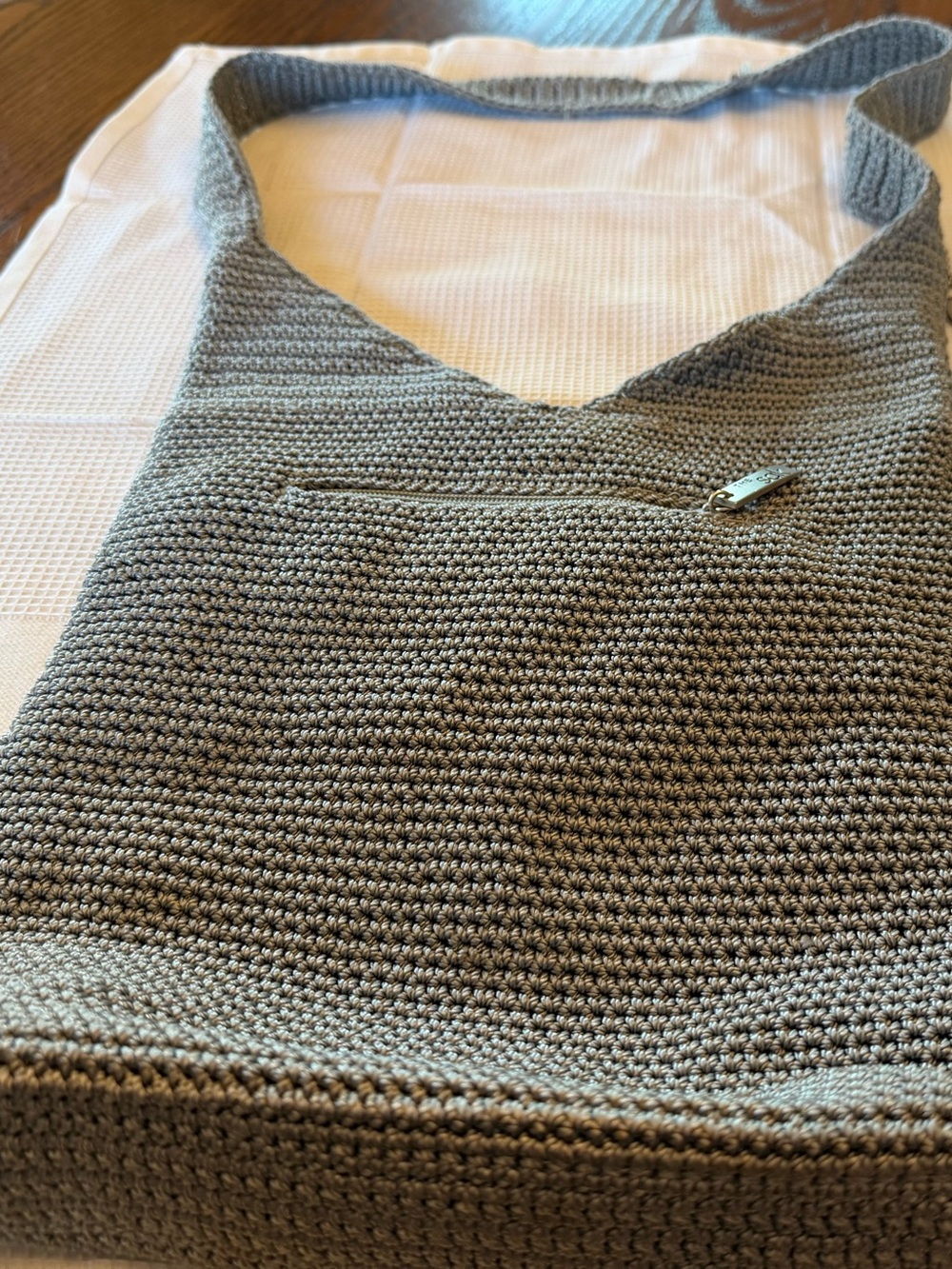 The Sak Gray Crochet purse with Zip Pocket